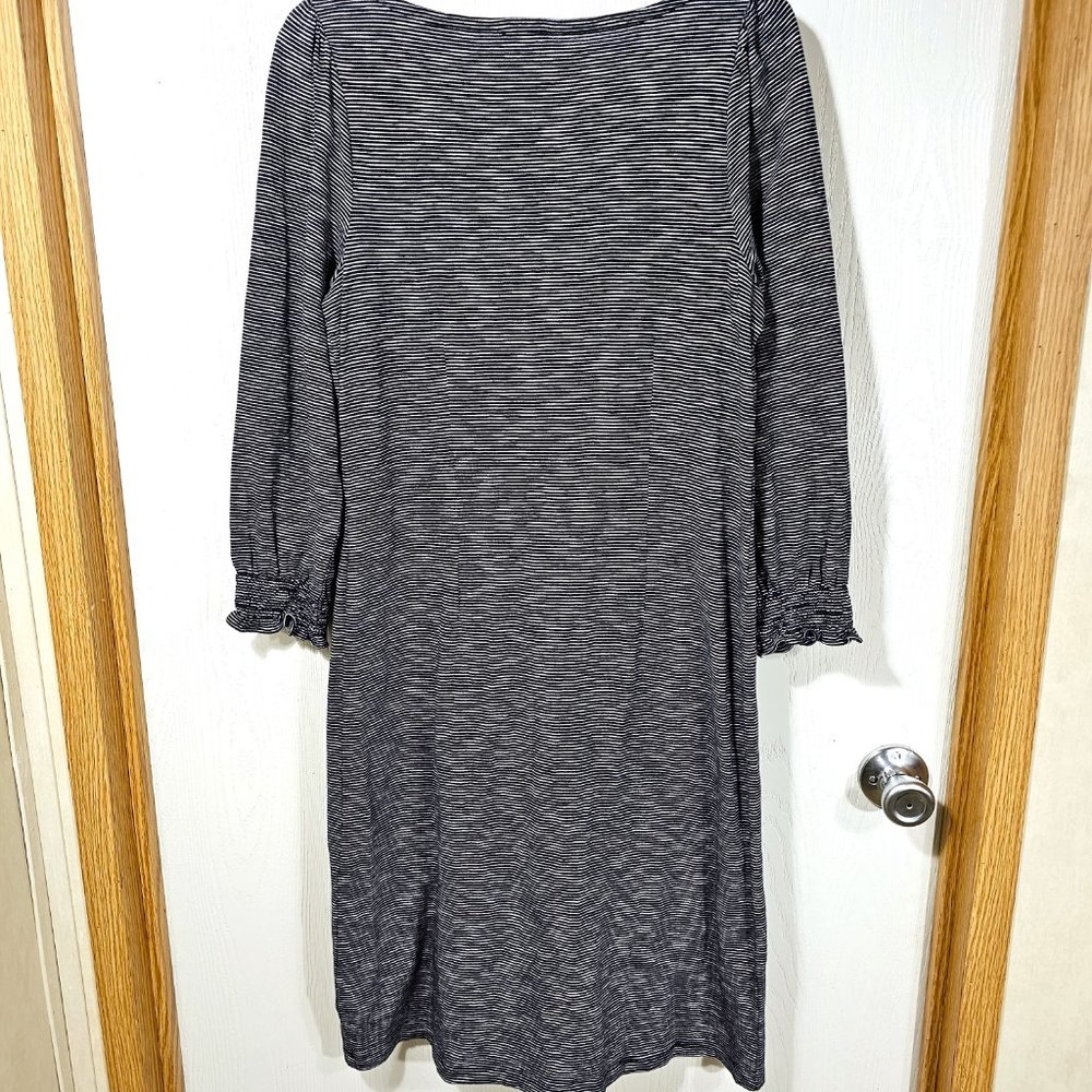 TALBOTS NAVY BLUE & WHITE Striped Cotton Boho Long Sleeve Sheath Dress Size M - Picture 3 of 6